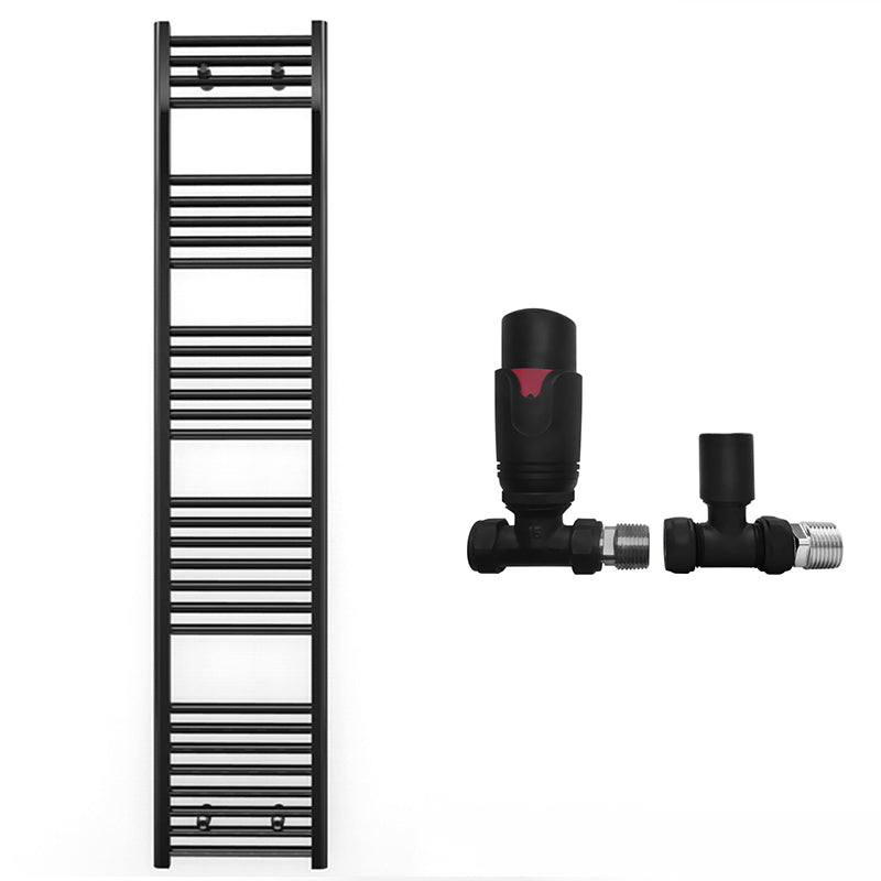 350mm Wide - Heated Towel Rail Radiator - Matt Black - Straight