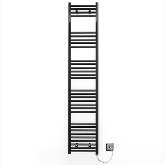 400mm x 1800mm Straight Matt Black Electric Pre-Filled Heated Towel Rail Radiator
