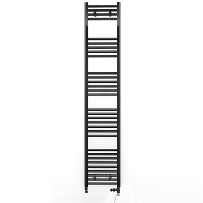 Dual Fuel 450mm x 1800mm Straight Matt Matt Black Heated Towel Rail - (incl. Valves + Electric Heating Kit)