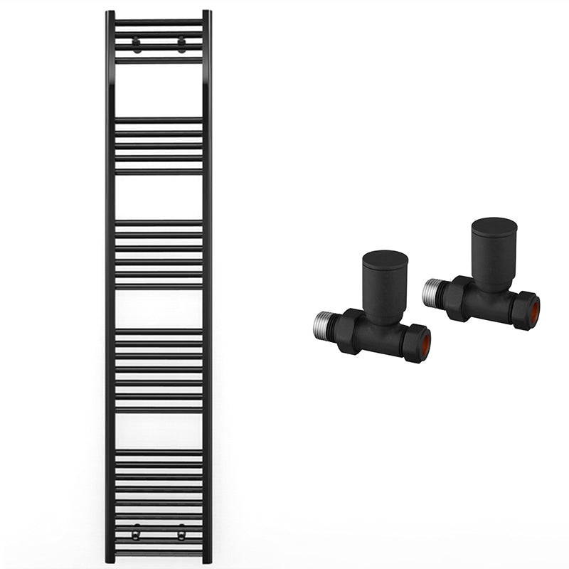 350mm x 1800mm Straight Matt Black Heated Towel Rail Radiator
