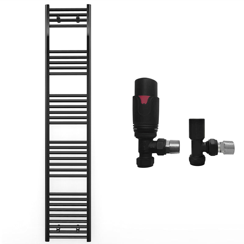 400mm x 1800mm Straight Matt Black Heated Towel Rail Radiator