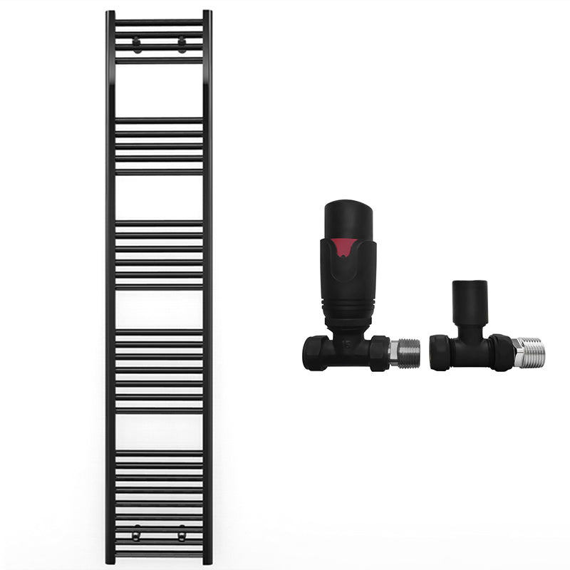 300mm x 1800mm Straight Matt Black Heated Towel Rail Radiator