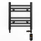 Small Dual Fuel 300mm x 400mm Straight Matt Matt Black Heated Towel Rail - (incl. Valves + Electric Heating Kit)