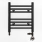 Small Dual Fuel 300mm x 400mm Straight Matt Matt Black Heated Towel Rail - (incl. Valves + Electric Heating Kit)