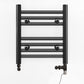 Small Dual Fuel 300mm x 400mm Straight Matt Matt Black Heated Towel Rail - (incl. Valves + Electric Heating Kit)