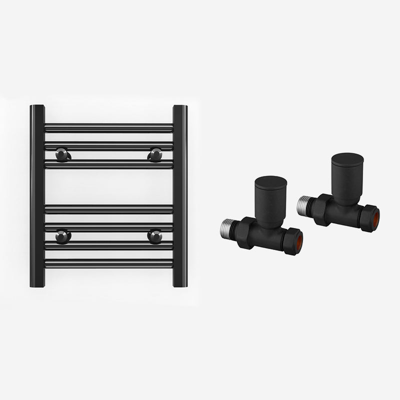 Small 350mm x 400mm Straight Matt Black Heated Towel Rail Radiator