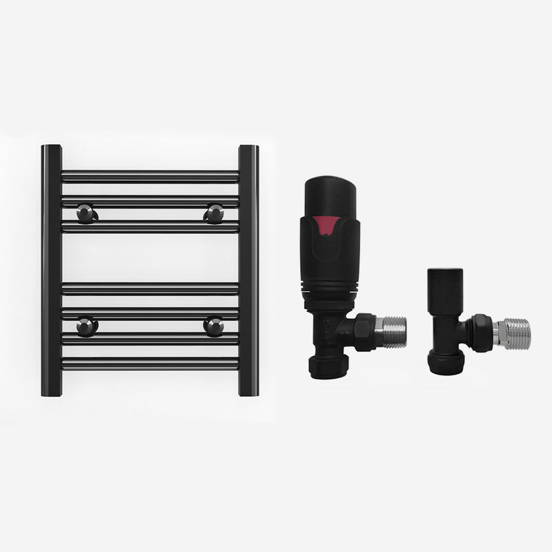 Small 350mm x 400mm Straight Matt Black Heated Towel Rail Radiator