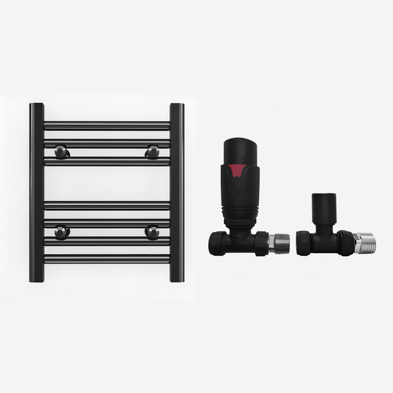Small 350mm x 400mm Straight Matt Black Heated Towel Rail Radiator