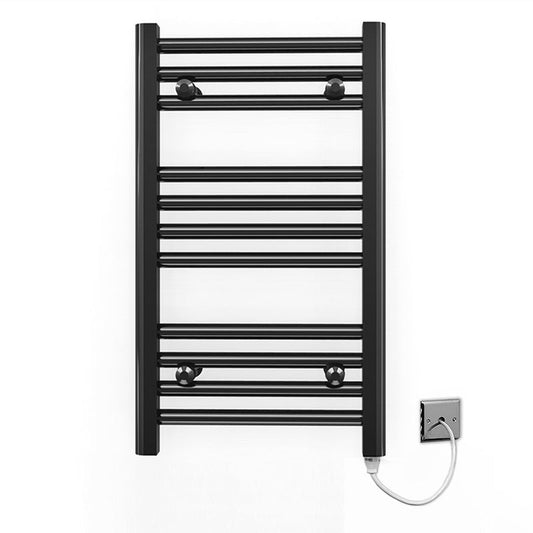 Small 450mm x 600mm Straight Matt Black Electric Pre-Filled Heated Towel Rail Radiator