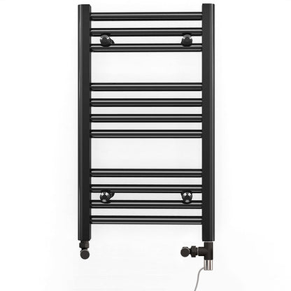 Small Dual Fuel 400mm x 600mm Straight Matt Matt Black Heated Towel Rail - (incl. Valves + Electric Heating Kit)