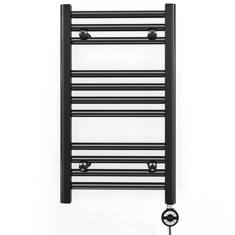 Small 450mm x 600mm Straight Matt Black Electric Pre-Filled Heated Towel Rail Radiator