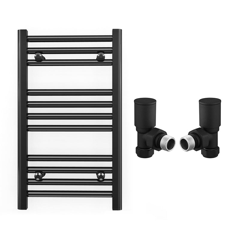 300mm Wide - Heated Towel Rail Radiator - Matt Black - Straight