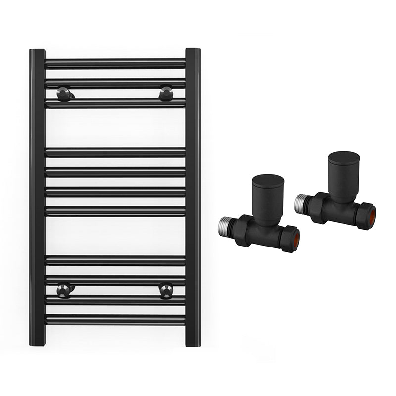 Small 450mm x 600mm Straight Matt Black Heated Towel Rail Radiator