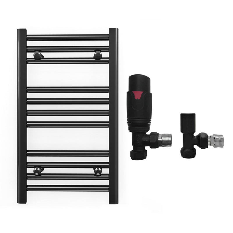 Small 400mm x 600mm Straight Matt Black Heated Towel Rail Radiator