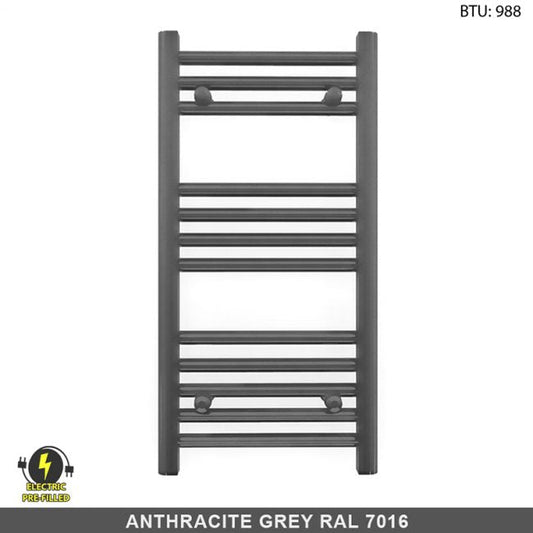 Small 400mm x 700mm  Anthracite Grey Electric Pre-Filled Heated Towel Rail Radiator