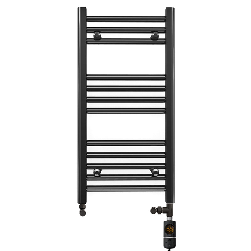 Small Dual Fuel 300mm x 700mm Straight Matt Matt Black Heated Towel Rail - (incl. Valves + Electric Heating Kit)