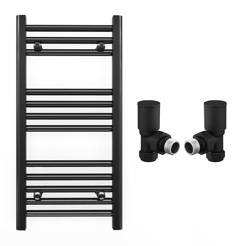 Small 300mm x 700mm Straight Matt Black Heated Towel Rail Radiator