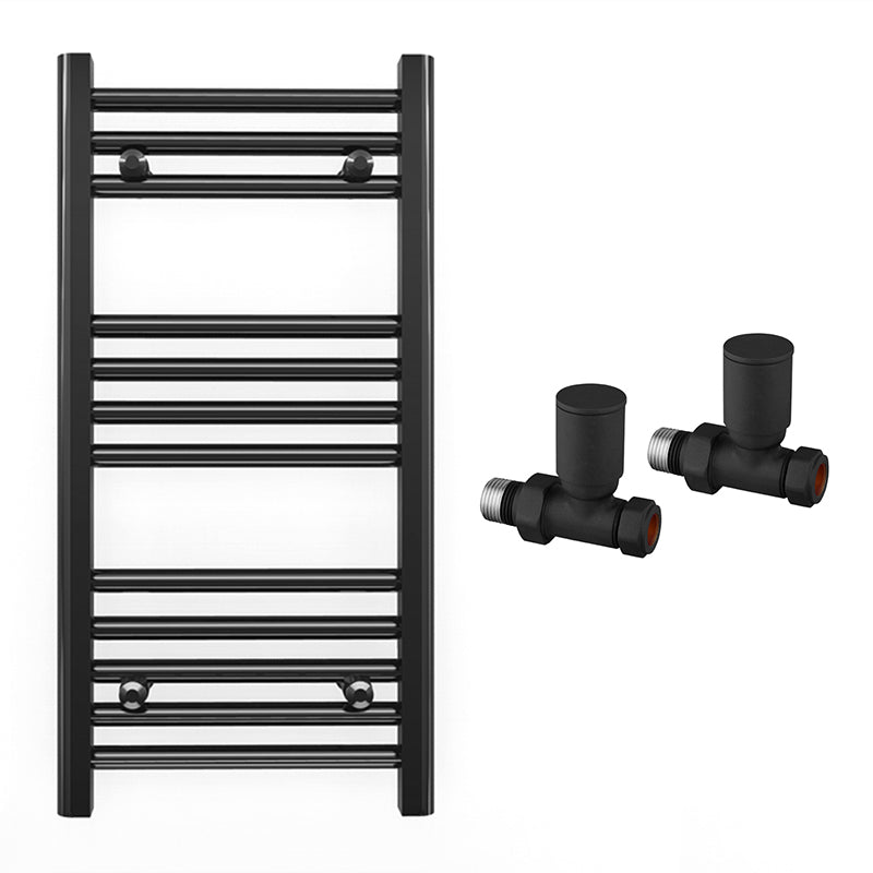 Small 400mm x 700mm Straight Matt Black Heated Towel Rail Radiator