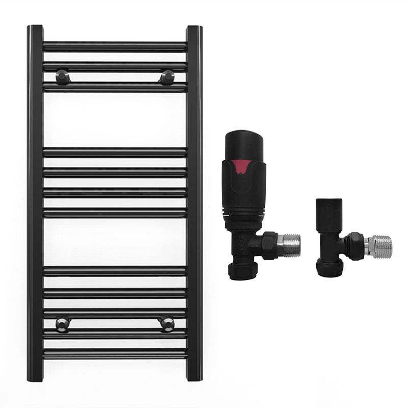 Small 400mm x 700mm Straight Matt Black Heated Towel Rail Radiator