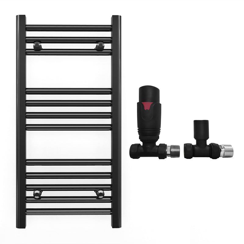 300mm Wide - Heated Towel Rail Radiator - Matt Black - Straight