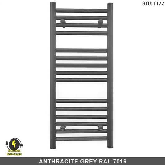 Small 400mm x 800mm Anthracite Grey Electric Pre-Filled Heated Towel Rail Radiator