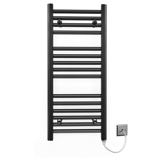 Small 450mm x 800mm Straight Matt Black Electric Pre-Filled Heated Towel Rail Radiator
