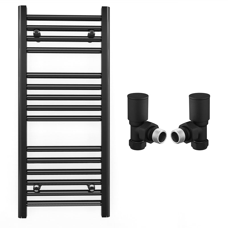 Small 400mm x 800mm Straight Matt Black Heated Towel Rail Radiator