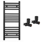 Small 450mm x 800mm Straight Matt Black Heated Towel Rail Radiator