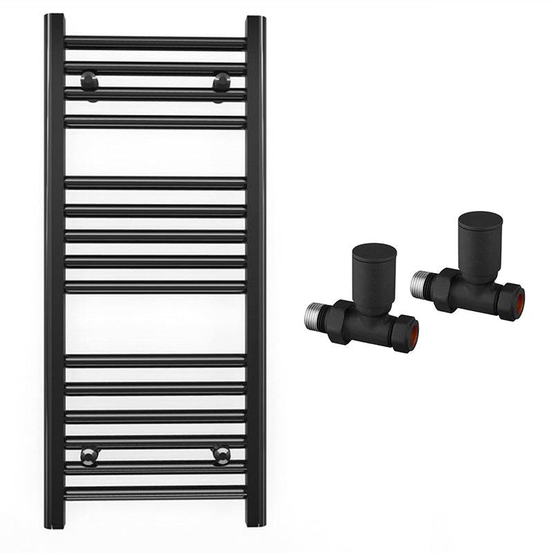 Small 450mm x 800mm Straight Matt Black Heated Towel Rail Radiator