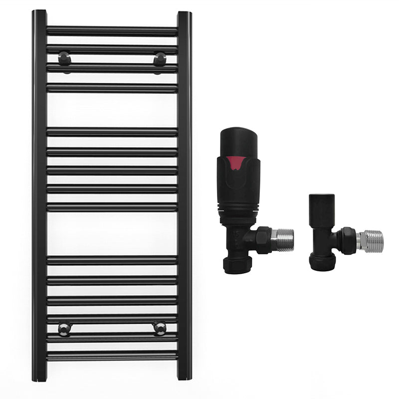 Small 450mm x 800mm Straight Matt Black Heated Towel Rail Radiator