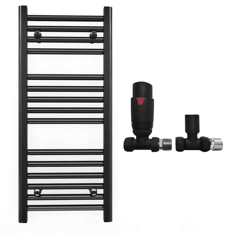 Small 400mm x 800mm Straight Matt Black Heated Towel Rail Radiator