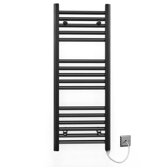 Small 500mm x 900mm Straight Matt Black Electric Pre-Filled Heated Towel Rail Radiator