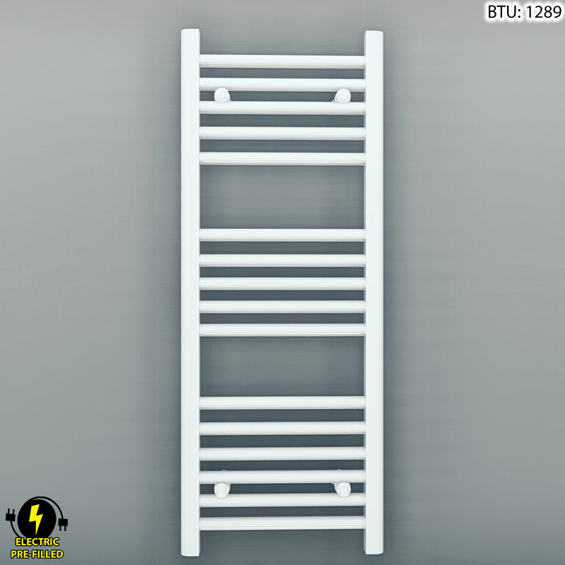 Small 400mm x 900mm Straight White Electric Pre-Filled Heated Towel Rail Radiator