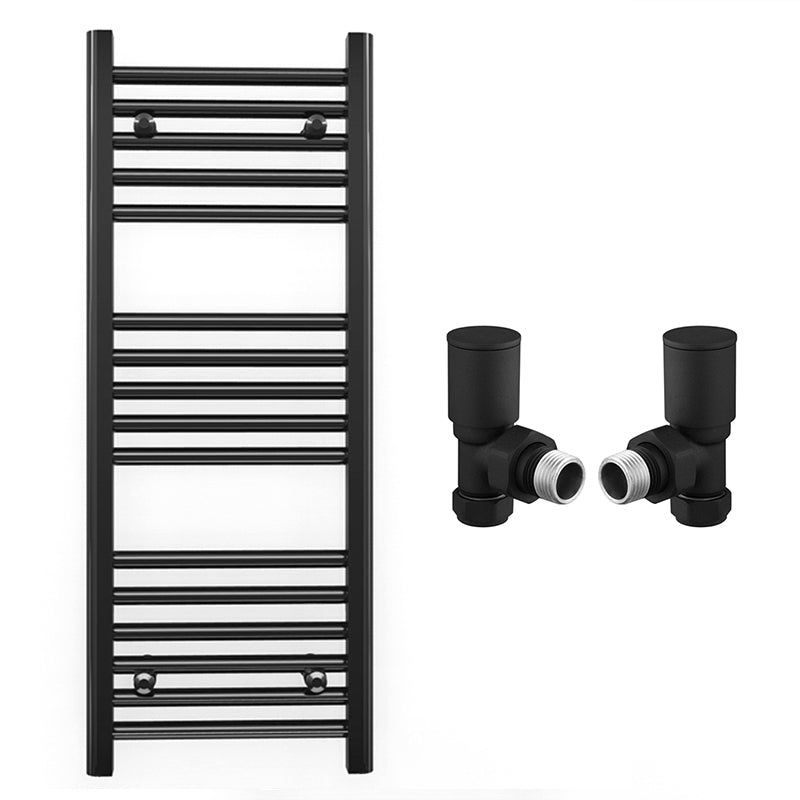 350mm Wide - Heated Towel Rail Radiator - Matt Black - Straight