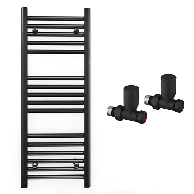 Matt Black Heated Towel Rail Radiator 300mm x 900mm Straight
