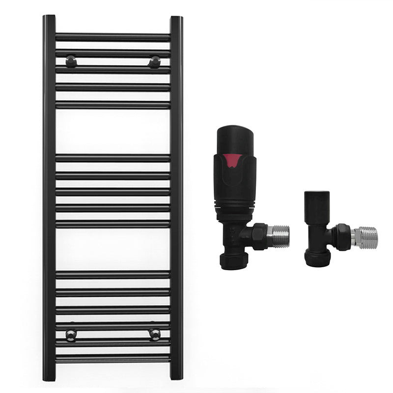 350mm Wide - Heated Towel Rail Radiator - Matt Black - Straight