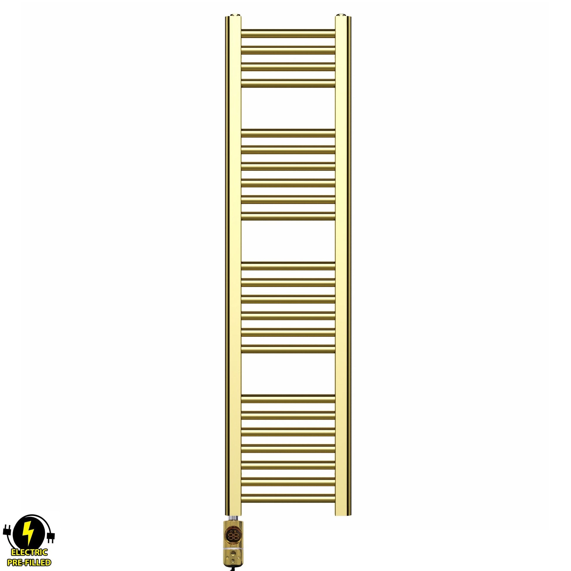400mm x 1200mm Shiny Gold Electric Pre-Filled Heated Towel Rail Radiator