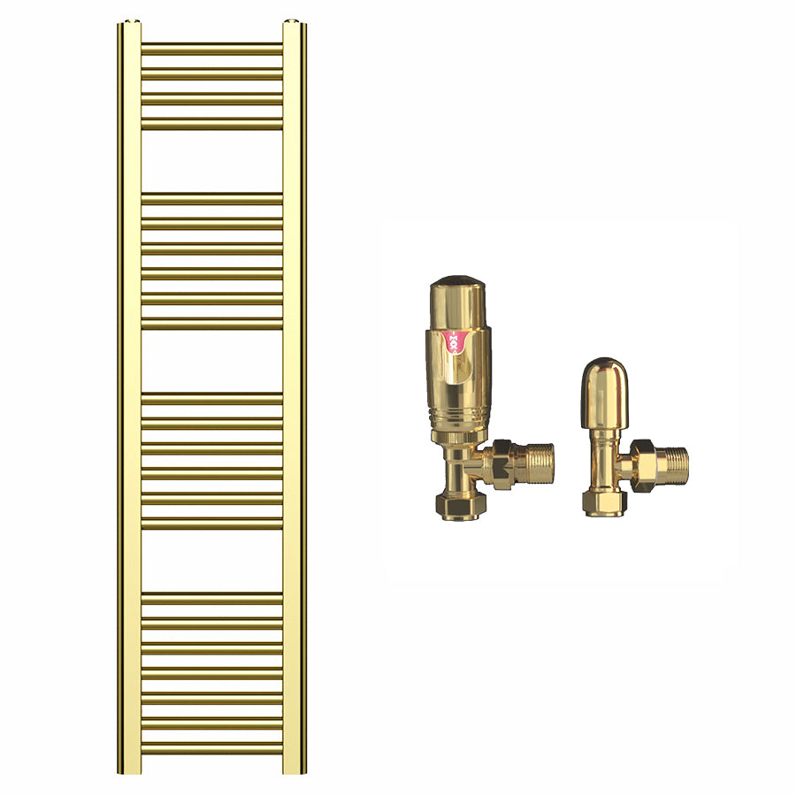 400mm x 1200mm Shiny Gold Heated Towel Rail Radiator