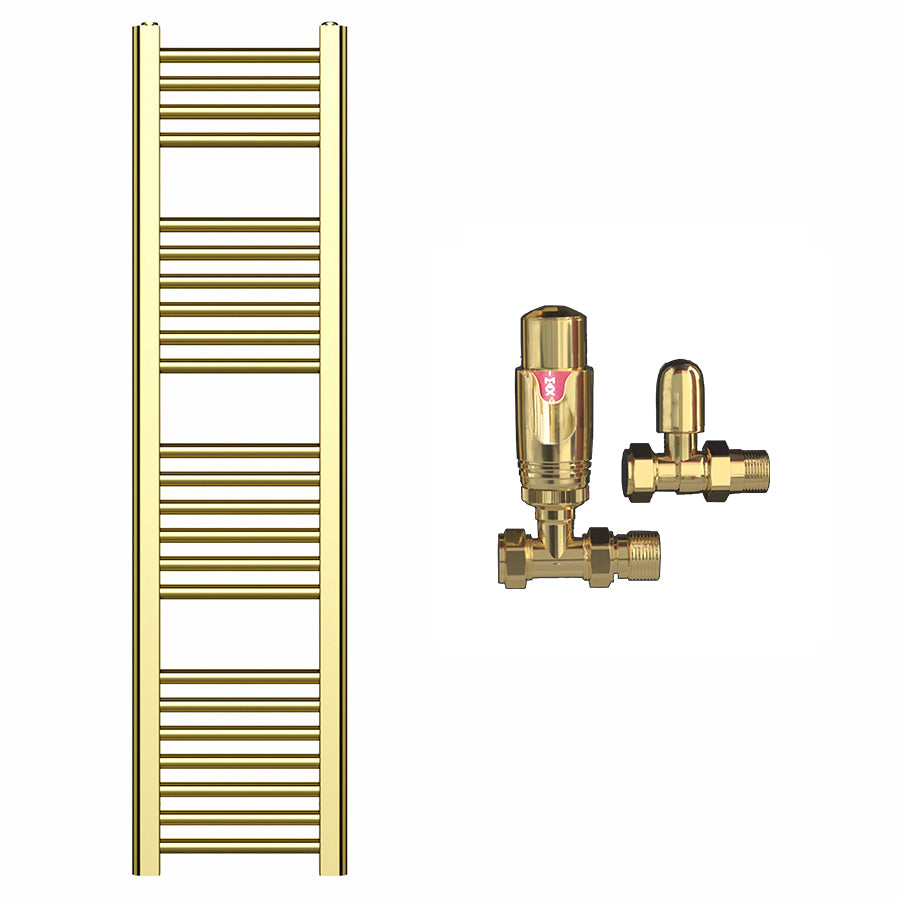 400mm Wide - Heated Towel Rail Radiator - Shiny Gold - Straight