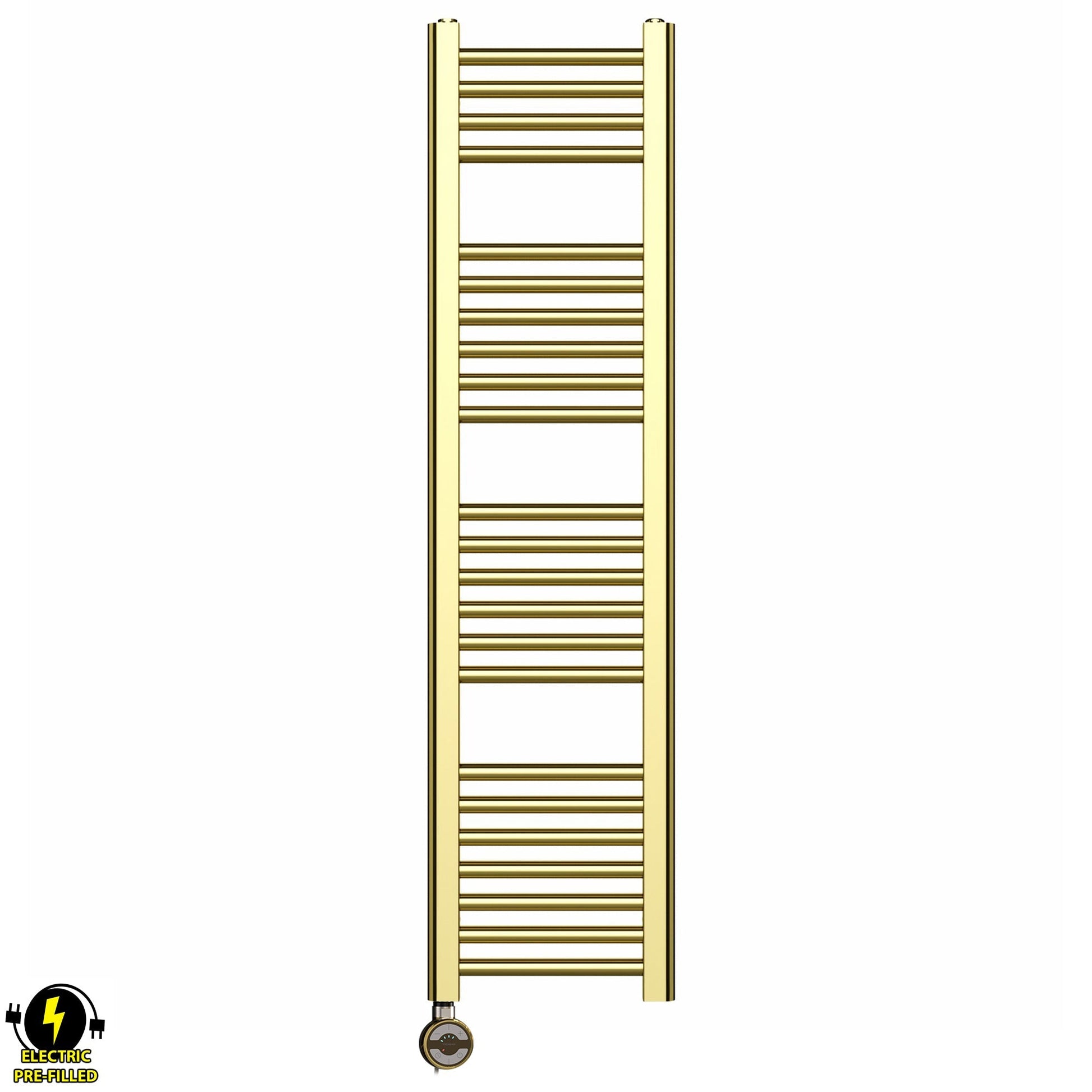 400mm x 1200mm Shiny Gold Electric Pre-Filled Heated Towel Rail Radiator