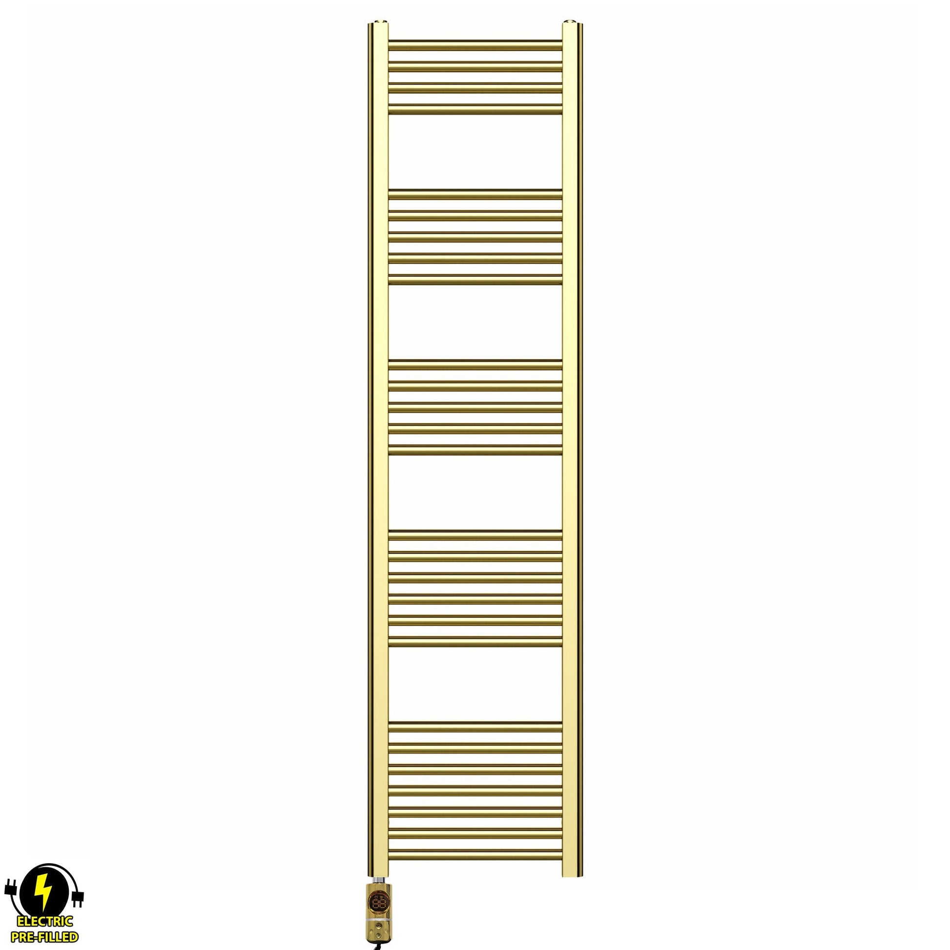 400mm x 1600mm Shiny Gold Electric Pre-Filled Heated Towel Rail Radiator
