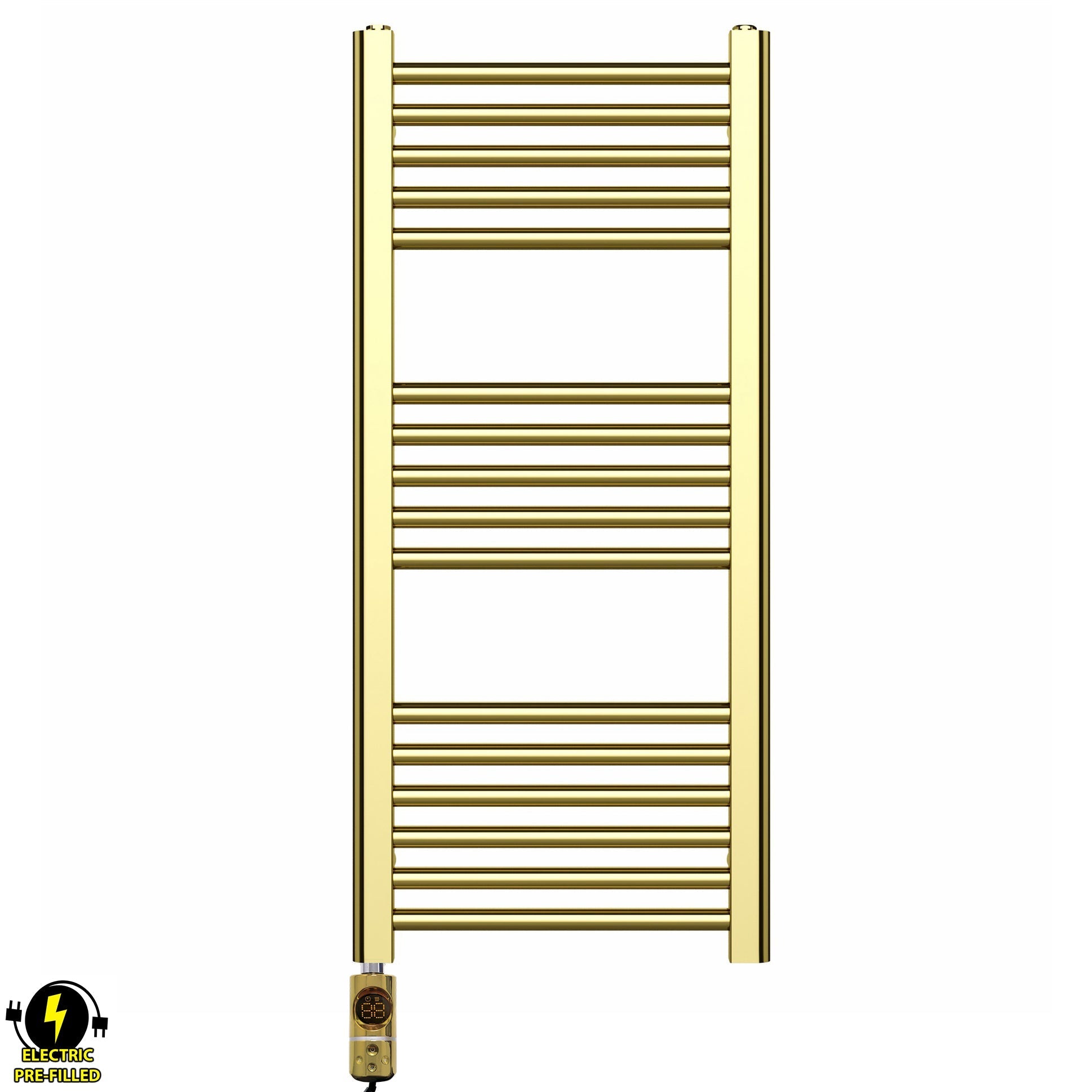 Small 400mm x 900mm Shiny Gold Electric Pre-Filled Heated Towel Rail Radiator