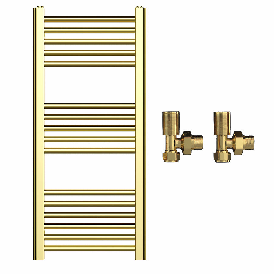 400mm Wide - Heated Towel Rail Radiator - Shiny Gold - Straight