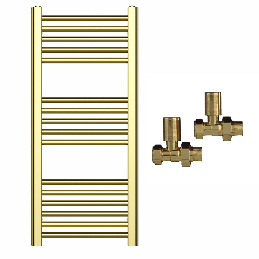 400mm Wide - Heated Towel Rail Radiator - Shiny Gold - Straight