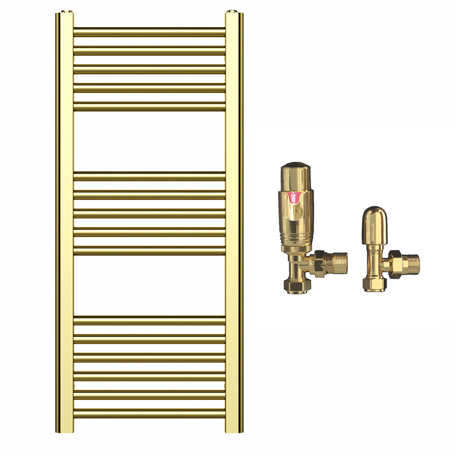 Small 400mm x 900mm Shiny Gold Heated Towel Rail Radiator