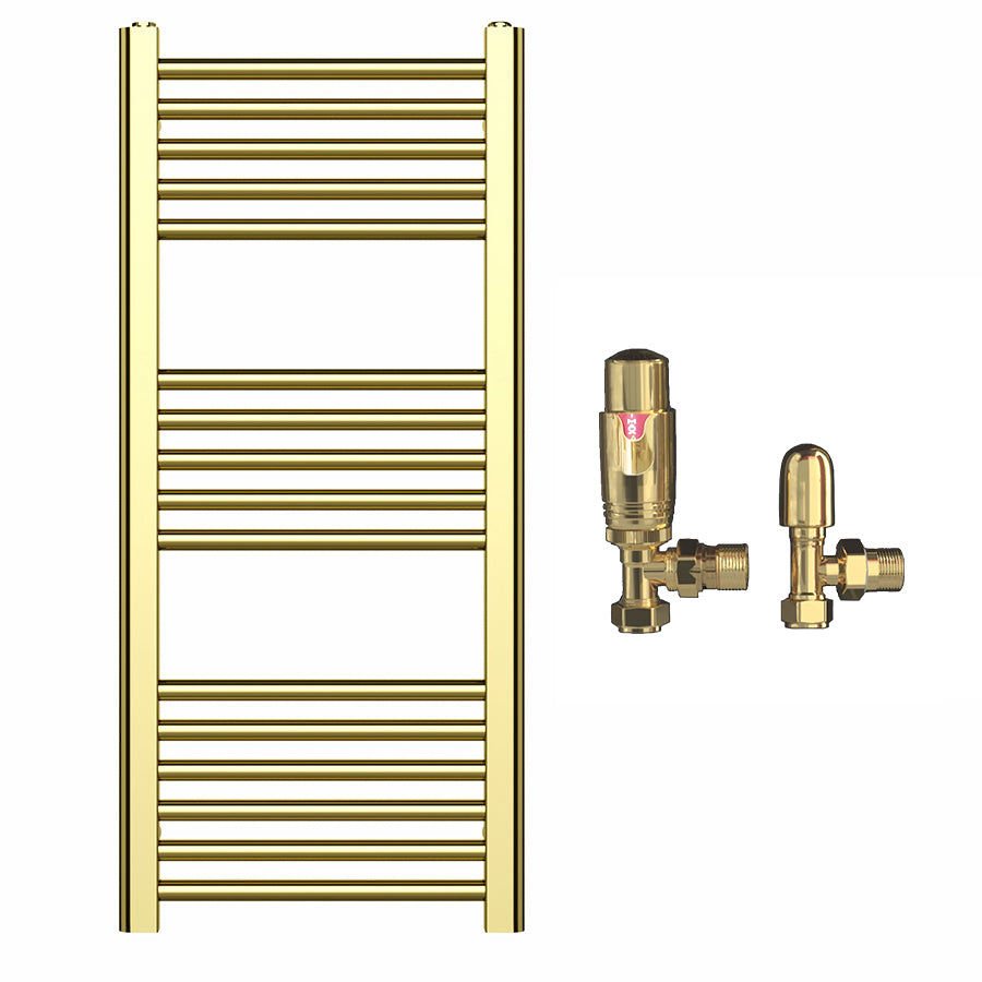 400mm Wide - Heated Towel Rail Radiator - Shiny Gold - Straight