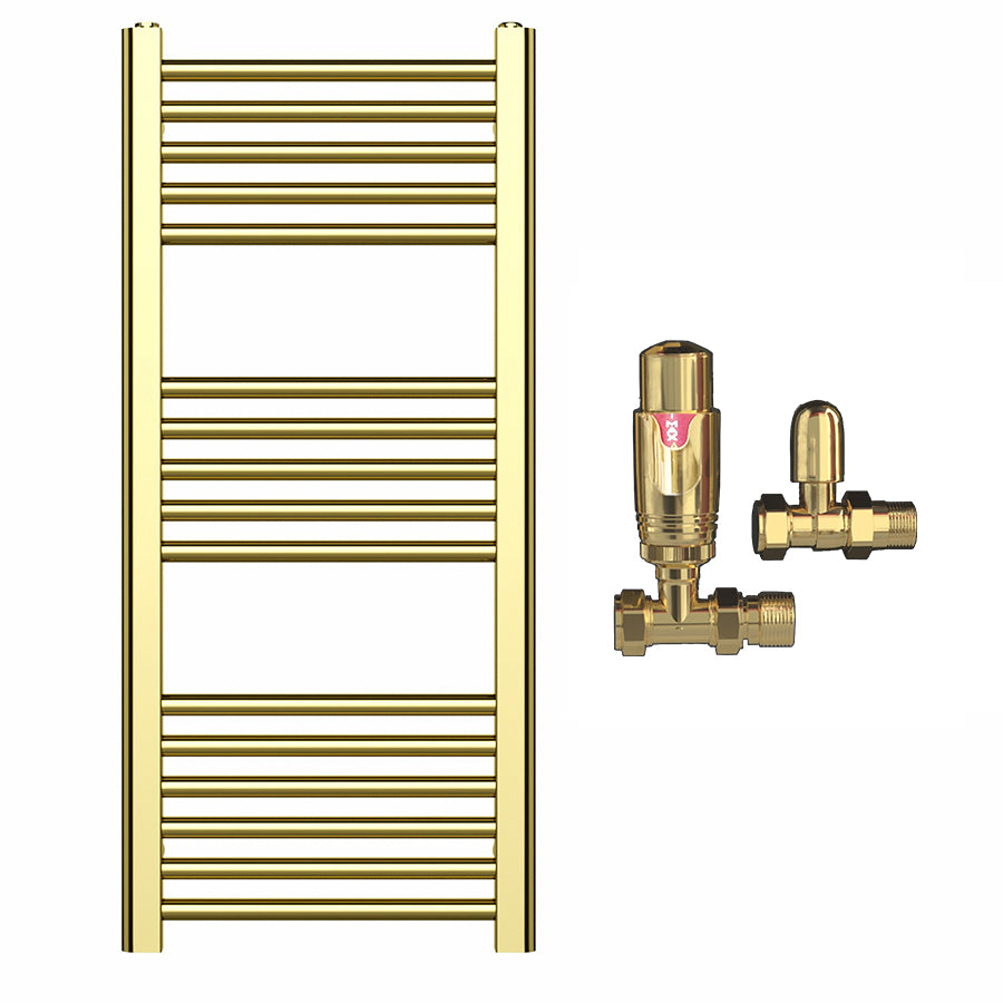 Small 400mm x 900mm Shiny Gold Heated Towel Rail Radiator