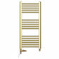 Small Dual Fuel 400mm x 900mm Shiny Gold Heated Towel Rail Radiator- (incl. Valves + Electric Heating Kit)