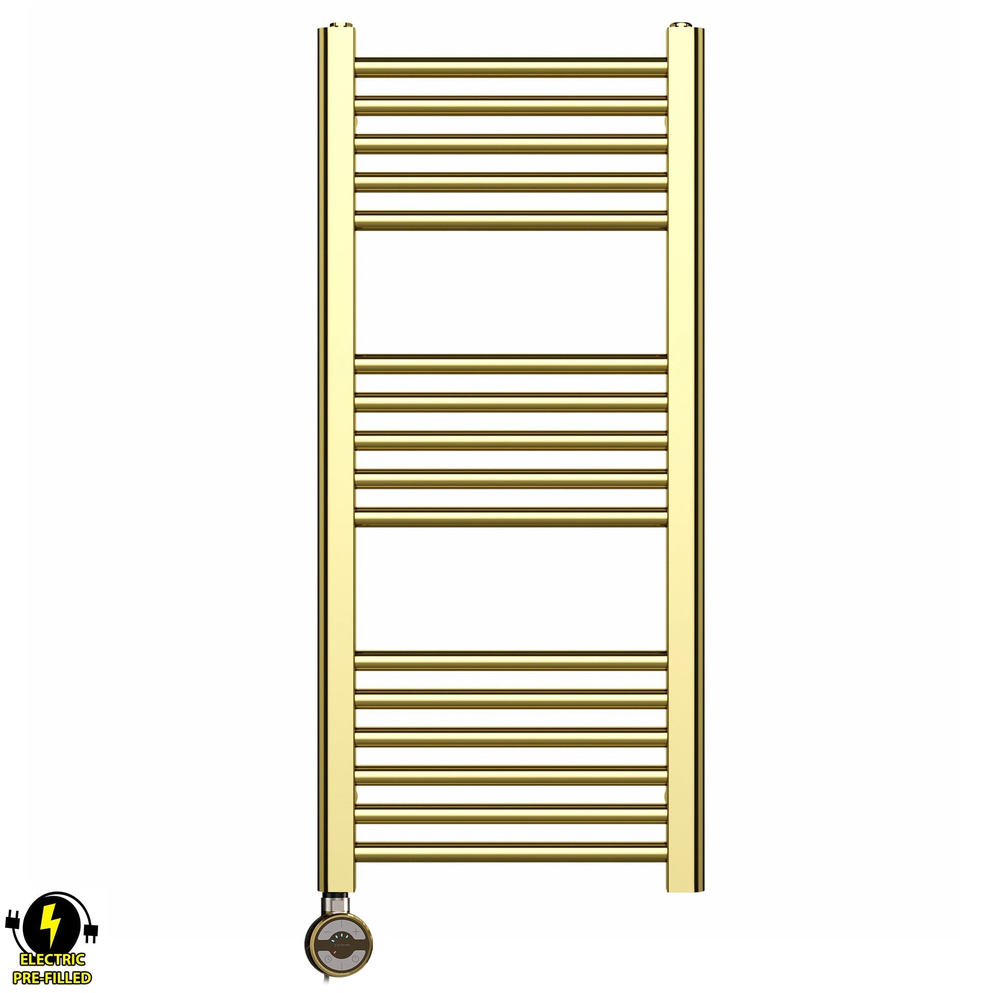 Small 400mm x 900mm Shiny Gold Electric Pre-Filled Heated Towel Rail Radiator