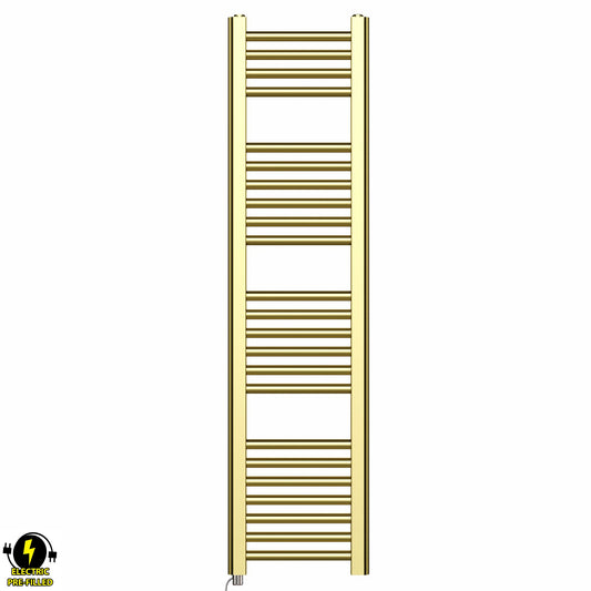 300mm x 1200mm Shiny Gold Electric Pre-Filled Heated Towel Rail Radiator